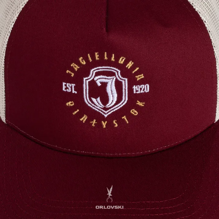 Czapka z daszkiem Bordowo biała trucker