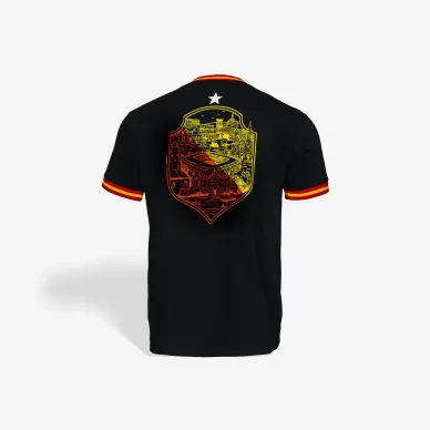 Koszulka czarna z żółto czerwonymi elementami herb miasto 2